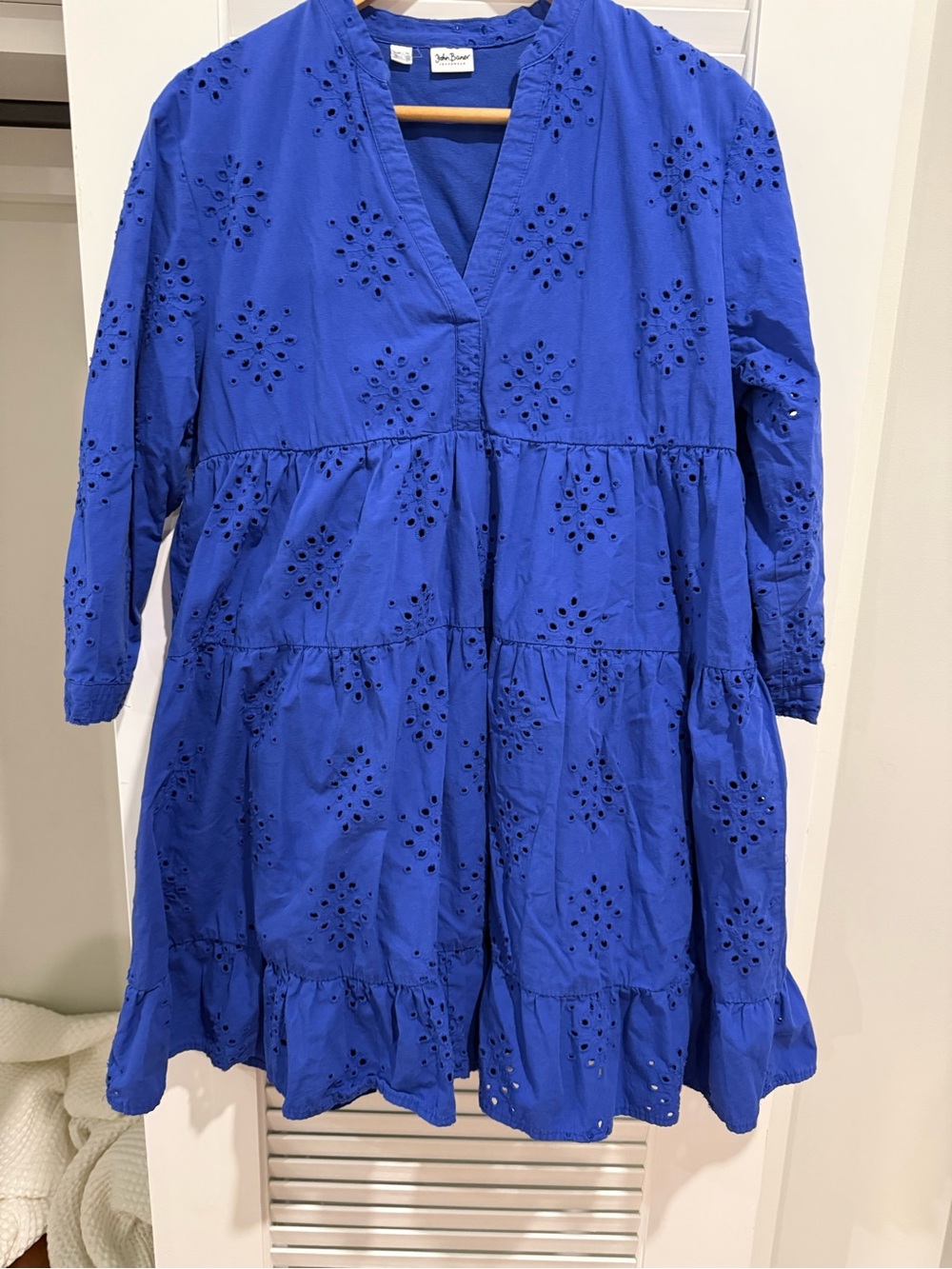 Eyelet Tiered Mini Dress in Royal Blue